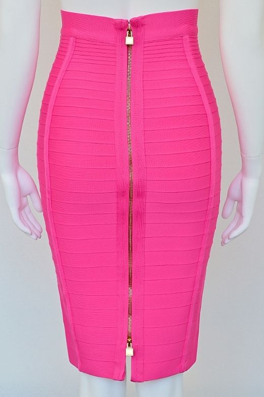 Pencil Bandage Knitted Knee Length Skirt - Hot Pink