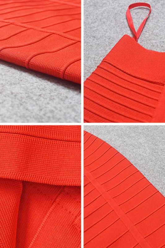 Pencil Bandage Knitted Knee Length Skirt - Lipstick Red