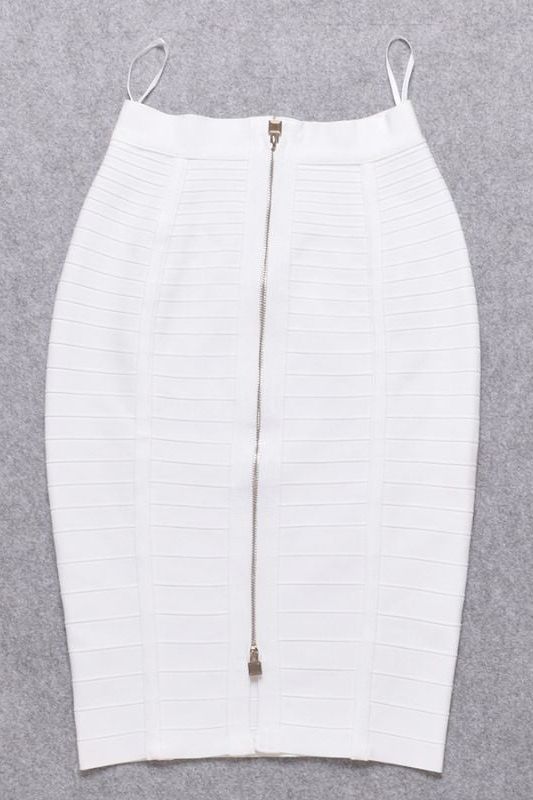 Pencil Bandage Knitted Knee Length Skirt - White Pearl