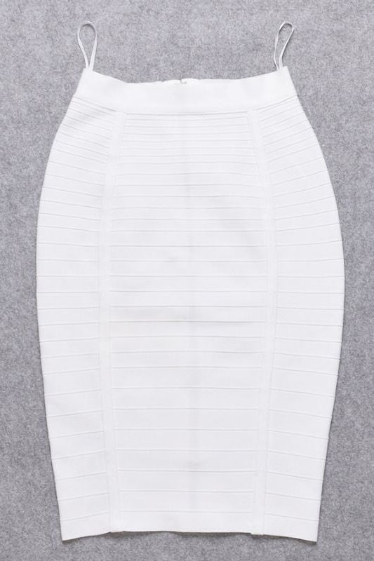 Pencil Bandage Knitted Knee Length Skirt - White Pearl
