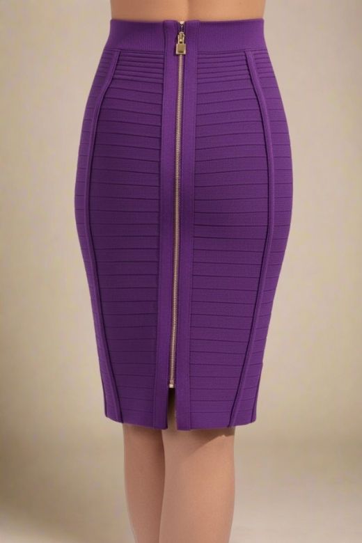 Pencil Bandage Knitted Knee Length Skirt - Plum Purple