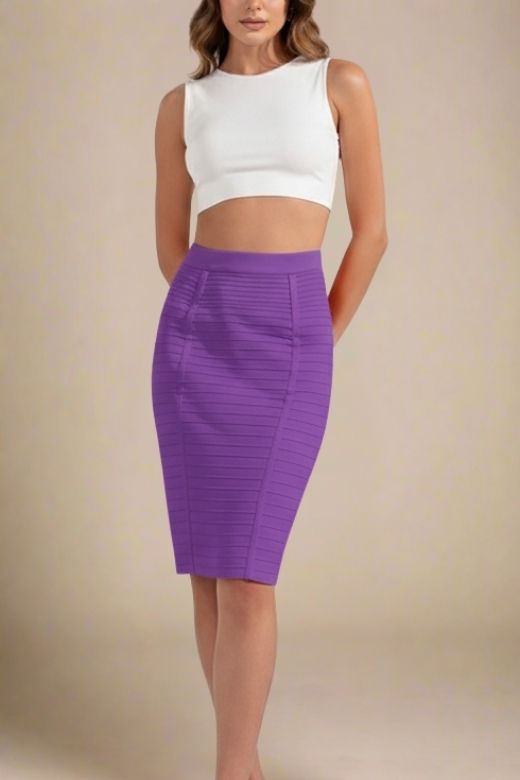 Pencil Bandage Knitted Knee Length Skirt - Plum Purple