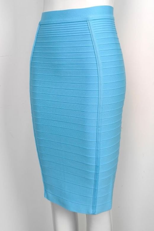 Pencil Bandage Knitted Knee Length Skirt - Sky Blue
