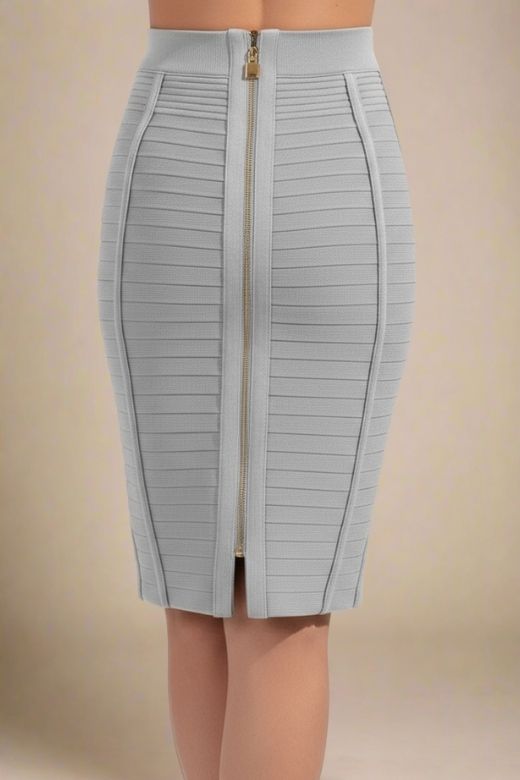 Pencil Bandage Knitted Knee Length Skirt - Steel Grey