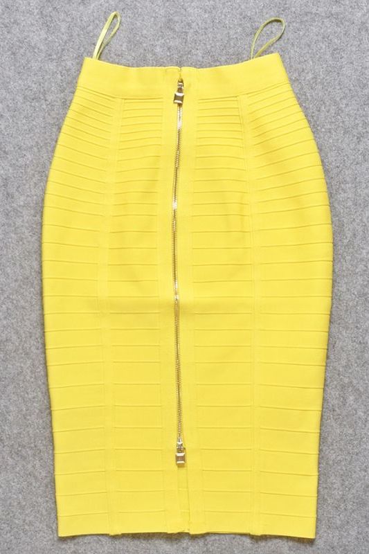 Pencil Bandage Knitted Knee Length Skirt - Sun Yellow