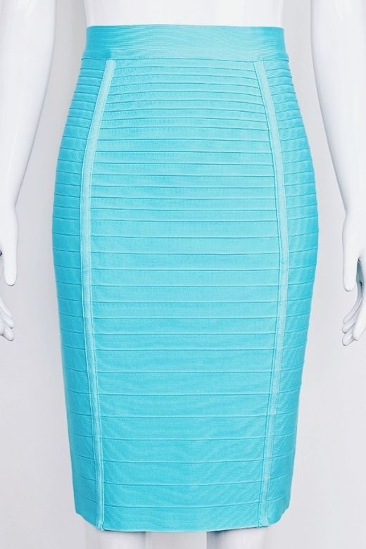 Pencil High Waist Bandage Knee Length Knitted Skirt - Turquoise Blue