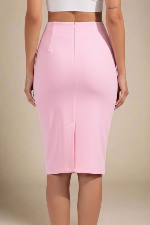 Pencil High Waist Bandage Knee Length Skirt - Blush Pink