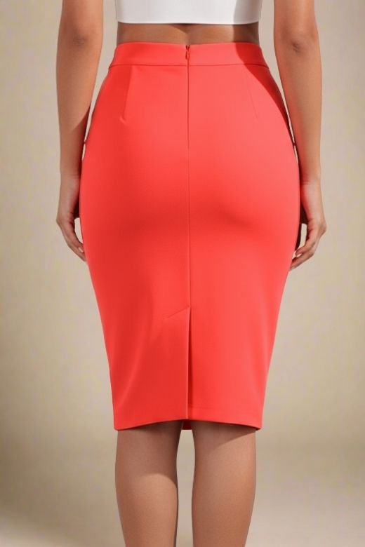 Pencil High Waist Bandage Knee Length Skirt - Lipstick Red