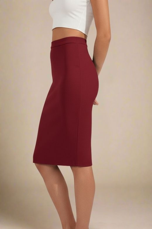 Pencil High Waist Bandage Knee Length Skirt - Red Wine