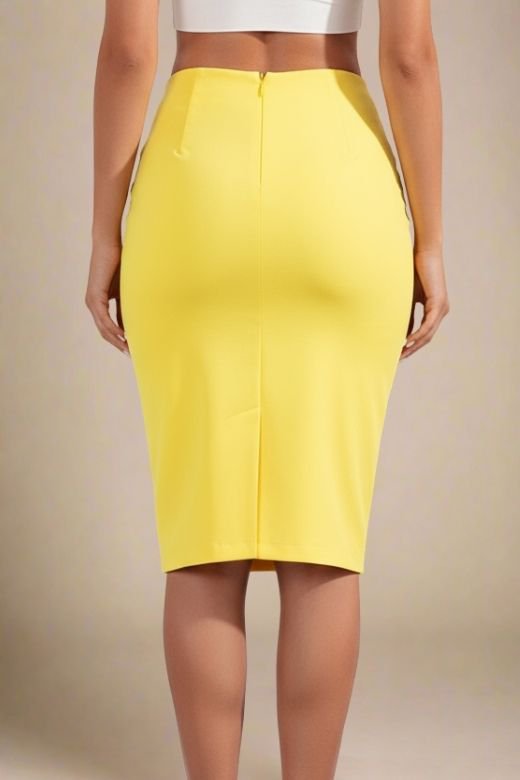 Pencil High Waist Bandage Knee Length Skirt - Sun Yellow