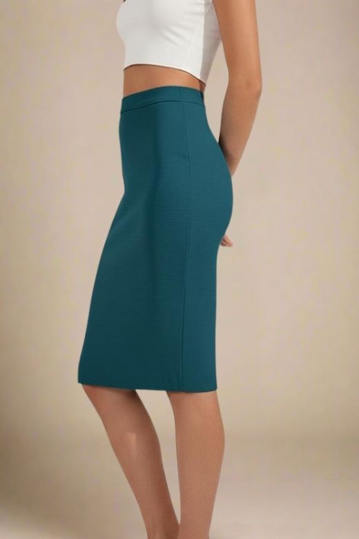 Pencil High Waist Bandage Knee Length Skirt - Teal Blue