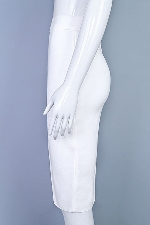 Pencil High Waist Bandage Knee Length Skirt - White Pearl