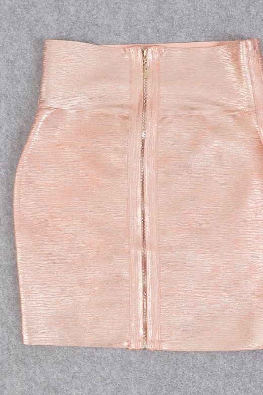 Pencil High Waist Bandage Metallic Mini Skirt - Baby Pink