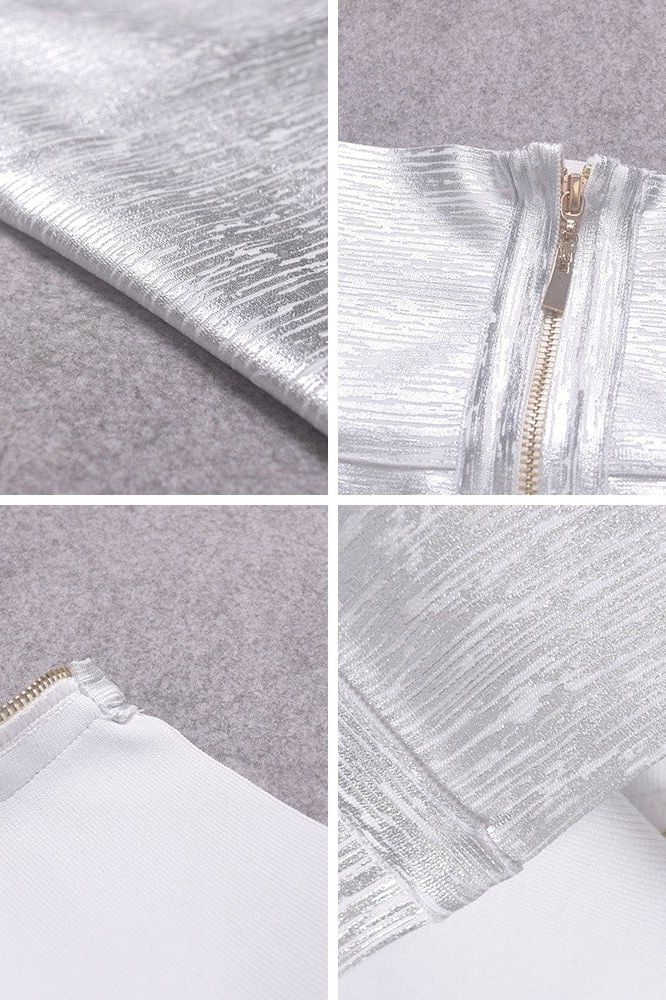 High Waist Leather Pencil Skirt Mini Length - Metallic Silver