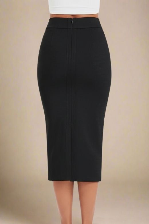 Pencil High Waist Bandage Midi Skirt - Classic Black