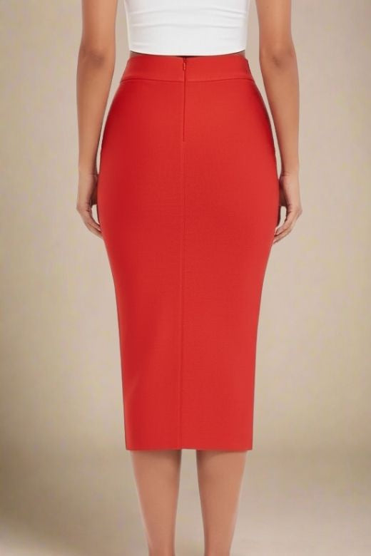Pencil High Waist Bandage Midi Skirt - Lipstick Red