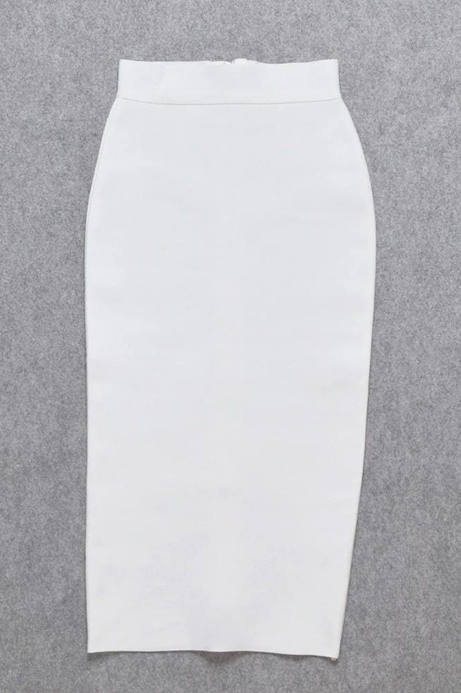 Pencil High Waist Bandage Midi Skirt - White Pearl