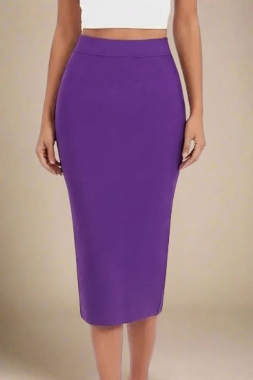 Pencil High Waist Bandage Midi Skirt - Plum Purple