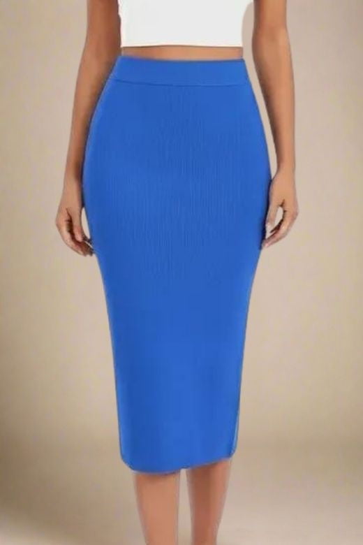 Pencil High Waist Bandage Midi Skirt - Royal Blue
