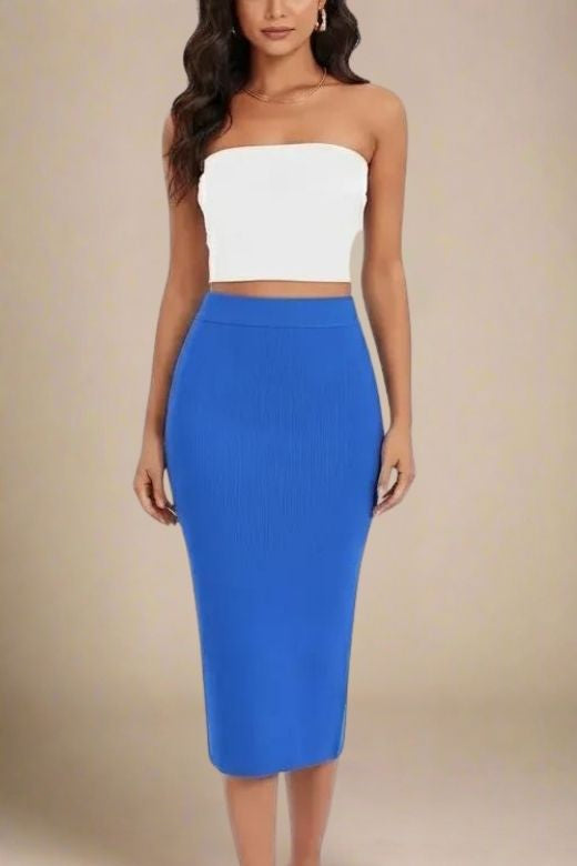 Pencil High Waist Bandage Midi Skirt - Royal Blue