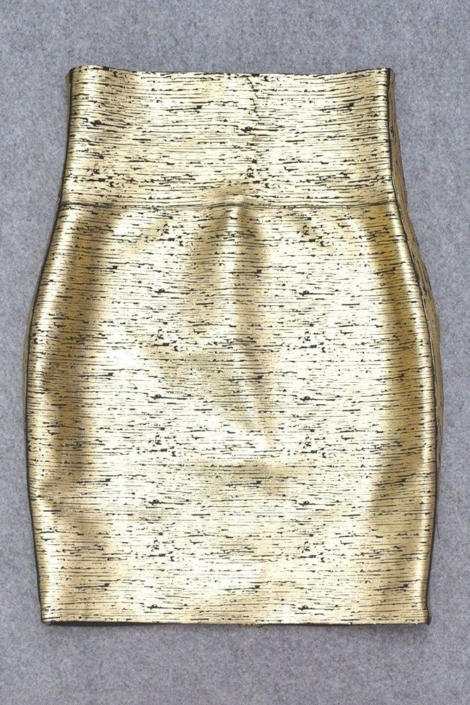 High Waist Leather Pencil Skirt Mini Length - Gold Black