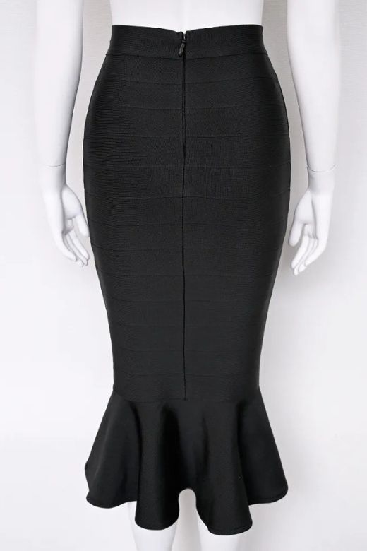 Peplum High Waist Bandage Midi Skirt - Classic Black
