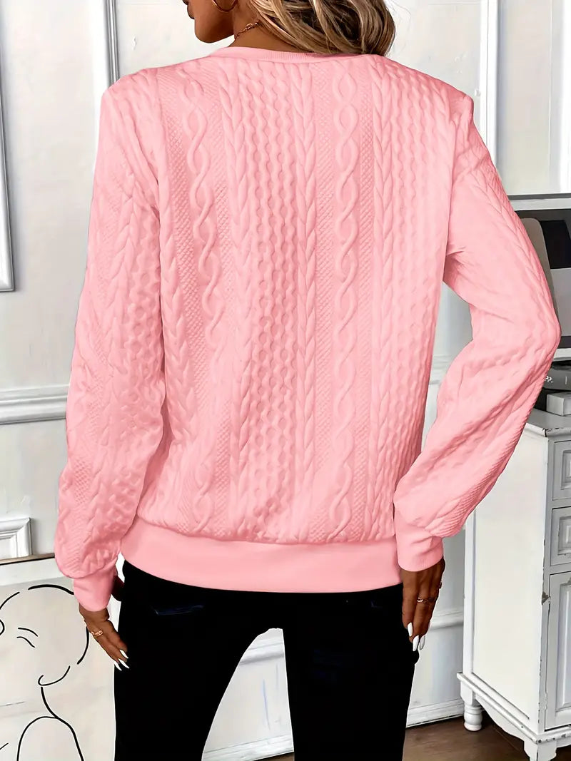 Round Neck Quarter Zip Cable Knit Long Sleeve Sweatshirt 22