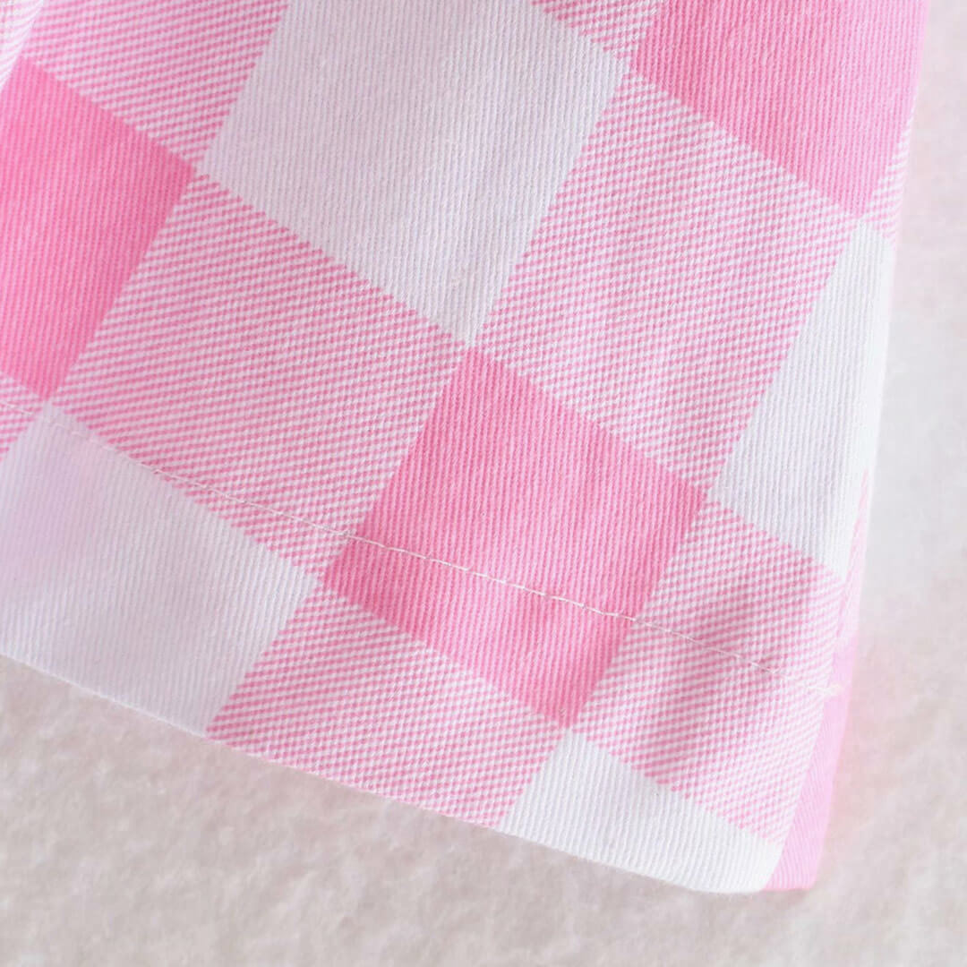 Pink Gingham Plaid Blazer and Pleated Mini Skirt Set