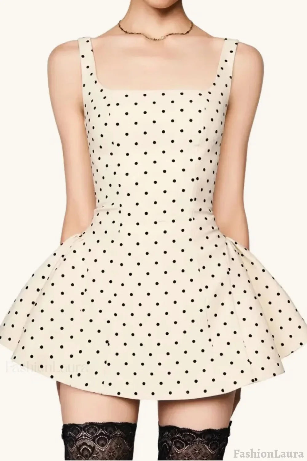 White Polka Dot Square Neck Cami Mini Dress 2