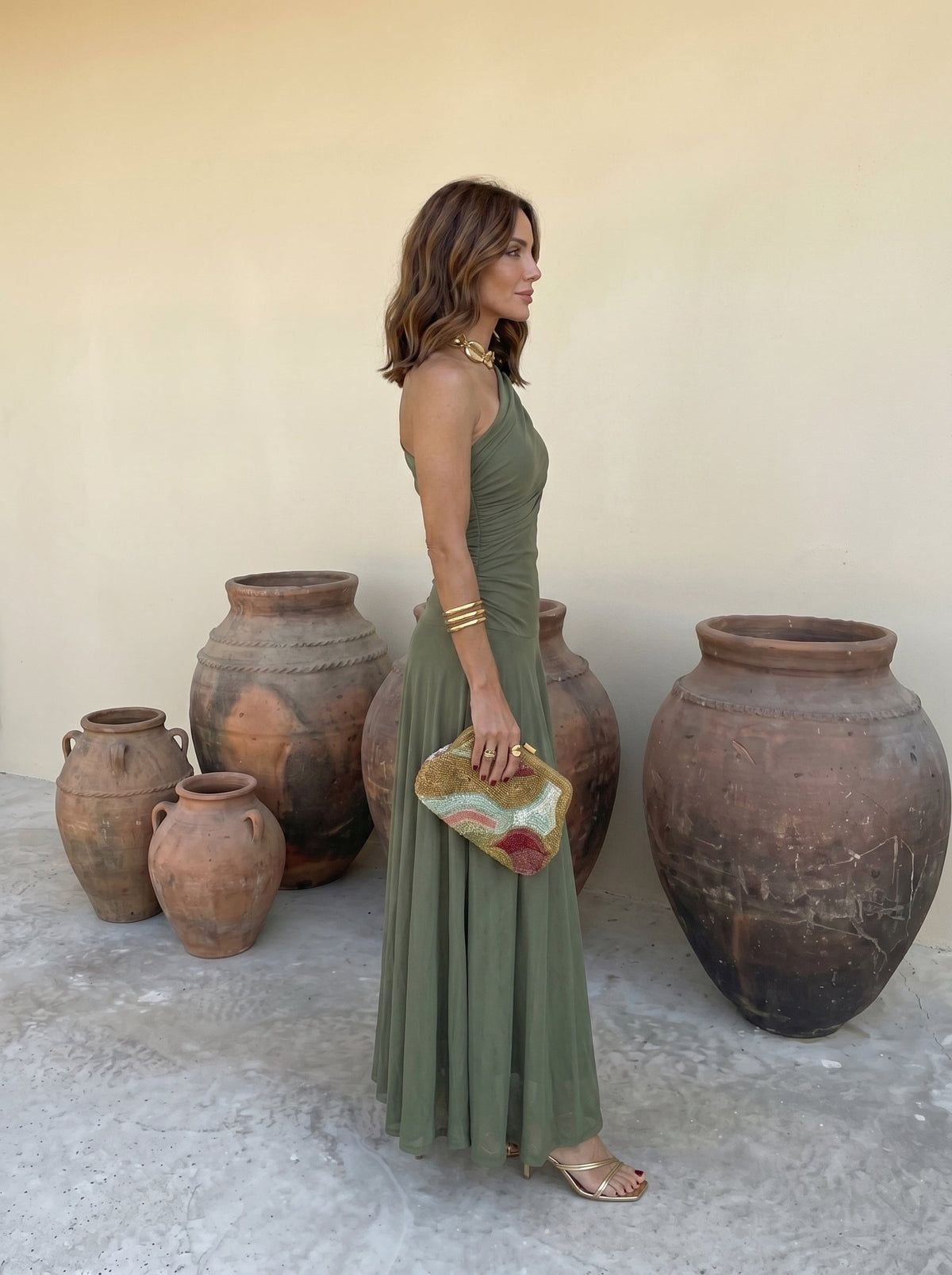 Off-Shoulder Draped Ruched Chiffon Flowy A-Line Maxi Gown 7