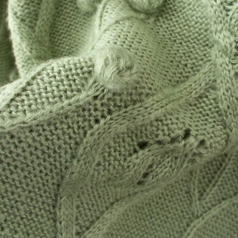 Mock Neck Pom Pom Cable Knit Long Sleeve Sweater