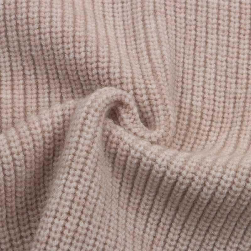 Beige Turtleneck Chunky Rib Knit Long Sleeve Pullover Sweater