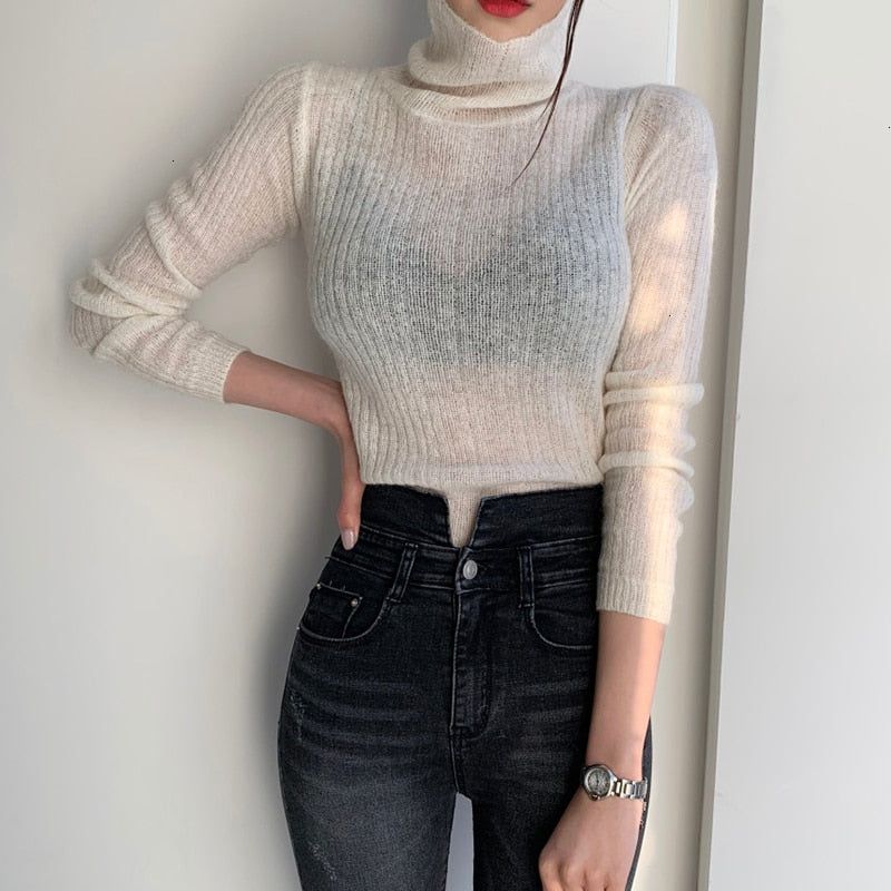 Turtleneck Ribbed Knit Long Sleeve Crop Sweater