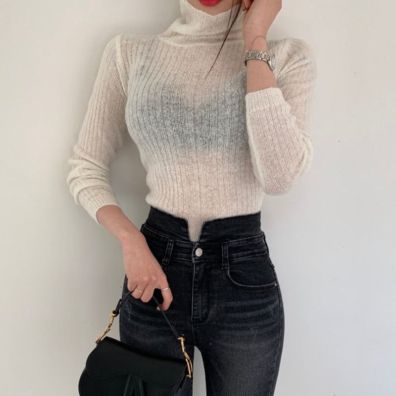 Turtleneck Ribbed Knit Long Sleeve Crop Sweater