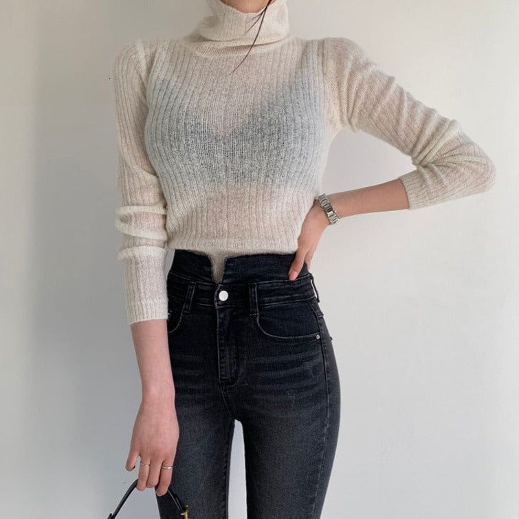 Turtleneck Ribbed Knit Long Sleeve Crop Sweater