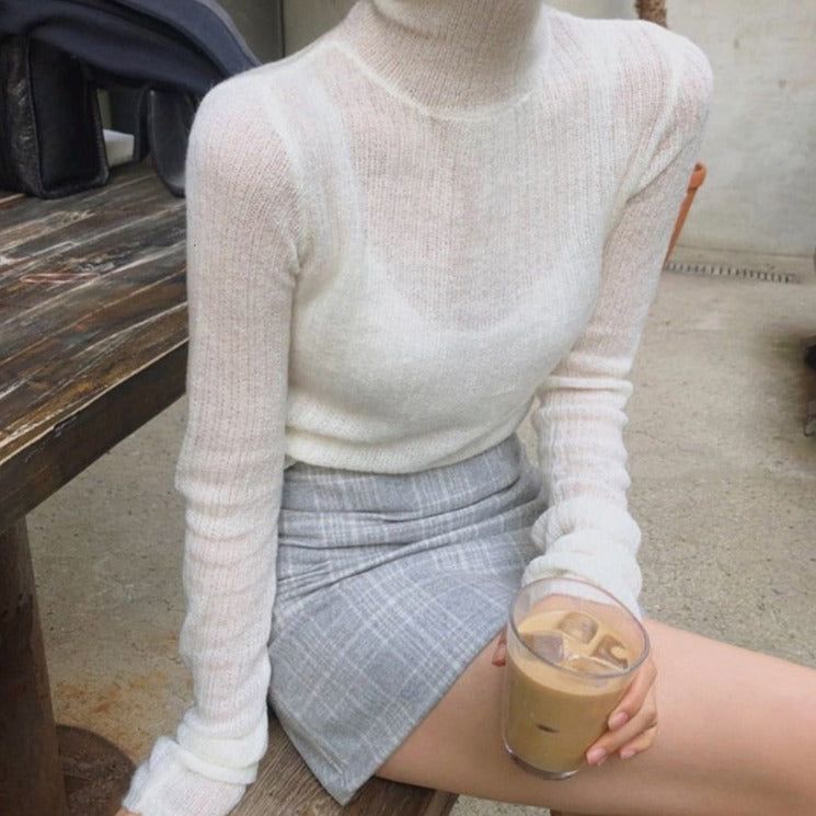 Turtleneck Ribbed Knit Long Sleeve Crop Sweater