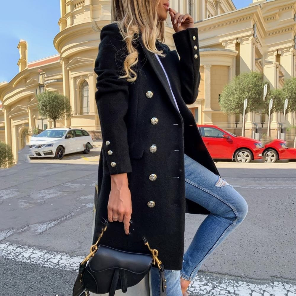Double Breasted Faux Wool Blends Coats