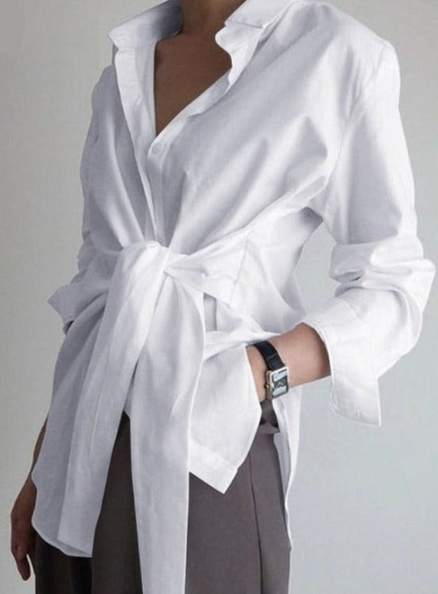 Zanze Self-Tie Shirt - Plus Size White / S Tops & Blouses