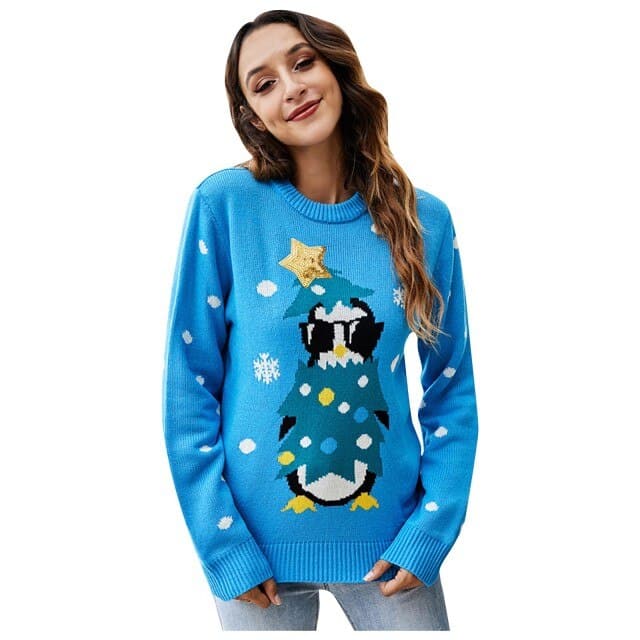 Women Christmas Sweater Harajuku Knitted Streetwear Cute Little Penguin Cartoon Pullover ONeck Oversize Casual Ladies Sweaters