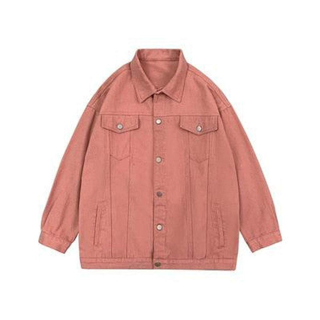 Collared Flap Pocket Button Front Oversized Denim Jacket