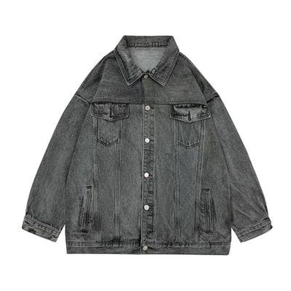 Collared Flap Pocket Button Front Oversized Denim Jacket