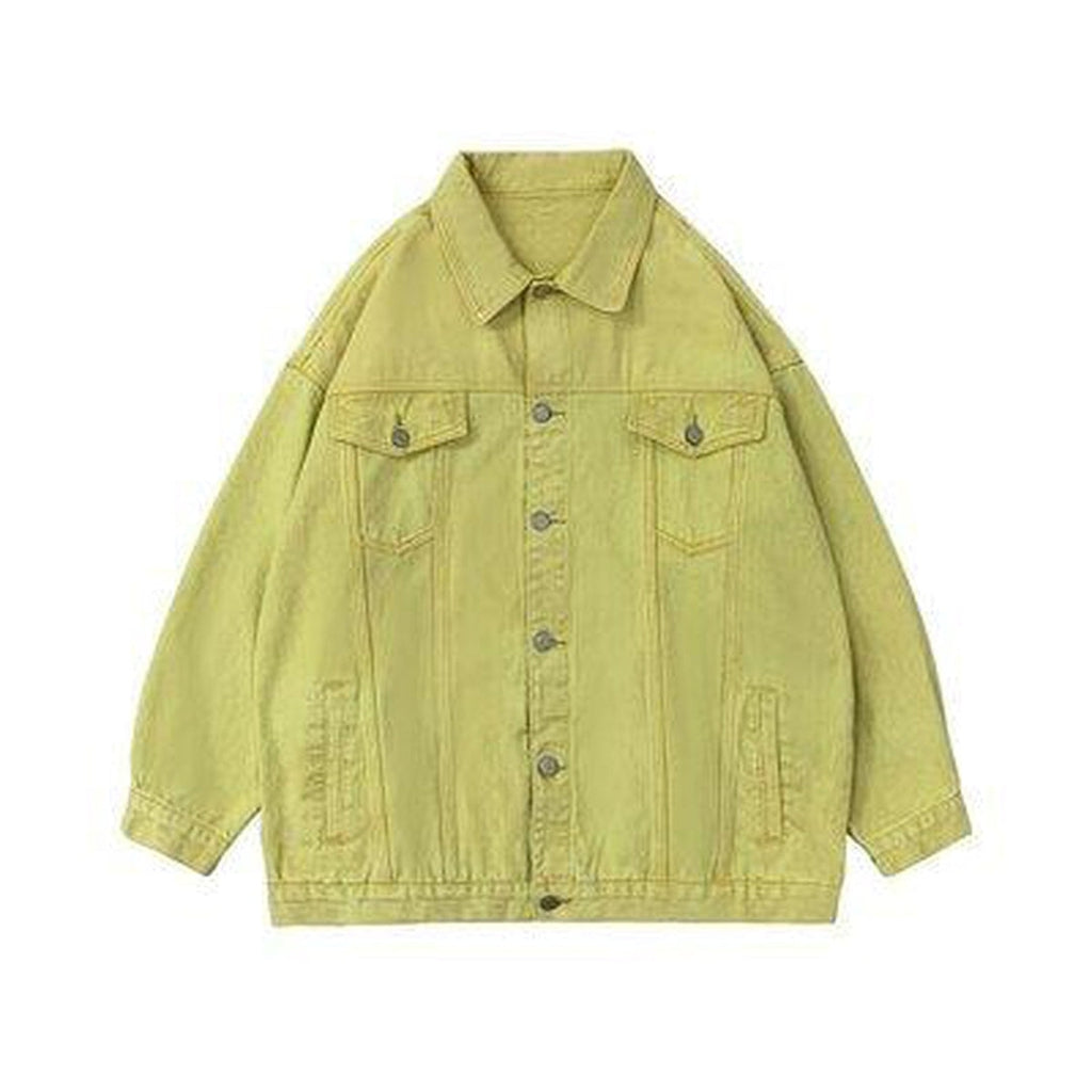 Collared Flap Pocket Button Front Oversized Denim Jacket