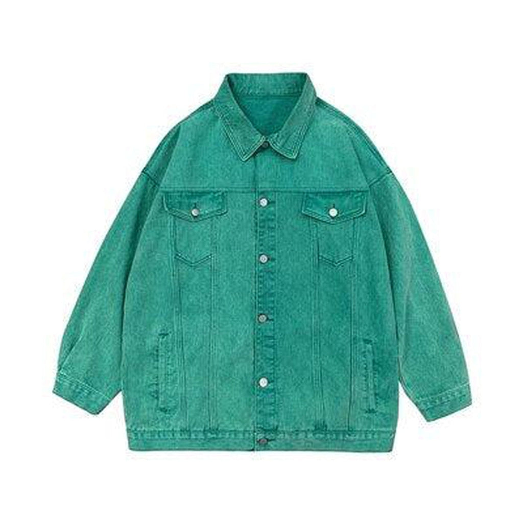 Collared Flap Pocket Button Front Oversized Denim Jacket