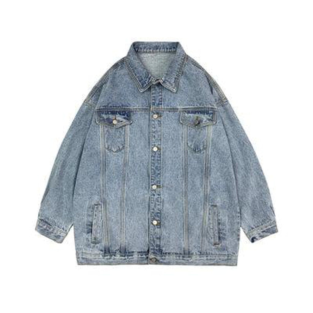 Collared Flap Pocket Button Front Oversized Denim Jacket