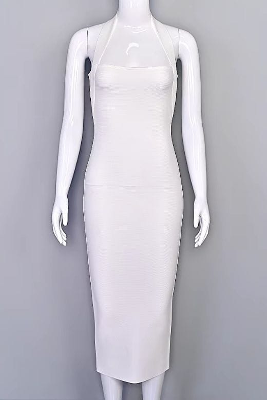 Raya Bodycon Midi Dress - White Pearl