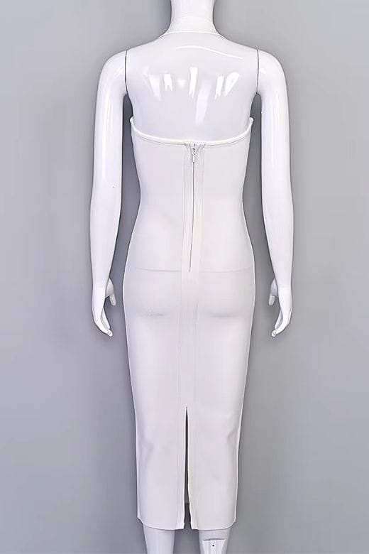 Raya Bodycon Midi Dress - White Pearl