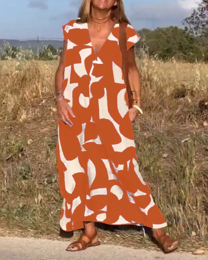Alhelí Elegant V-neck Print Dress for Women Special Occasion Look