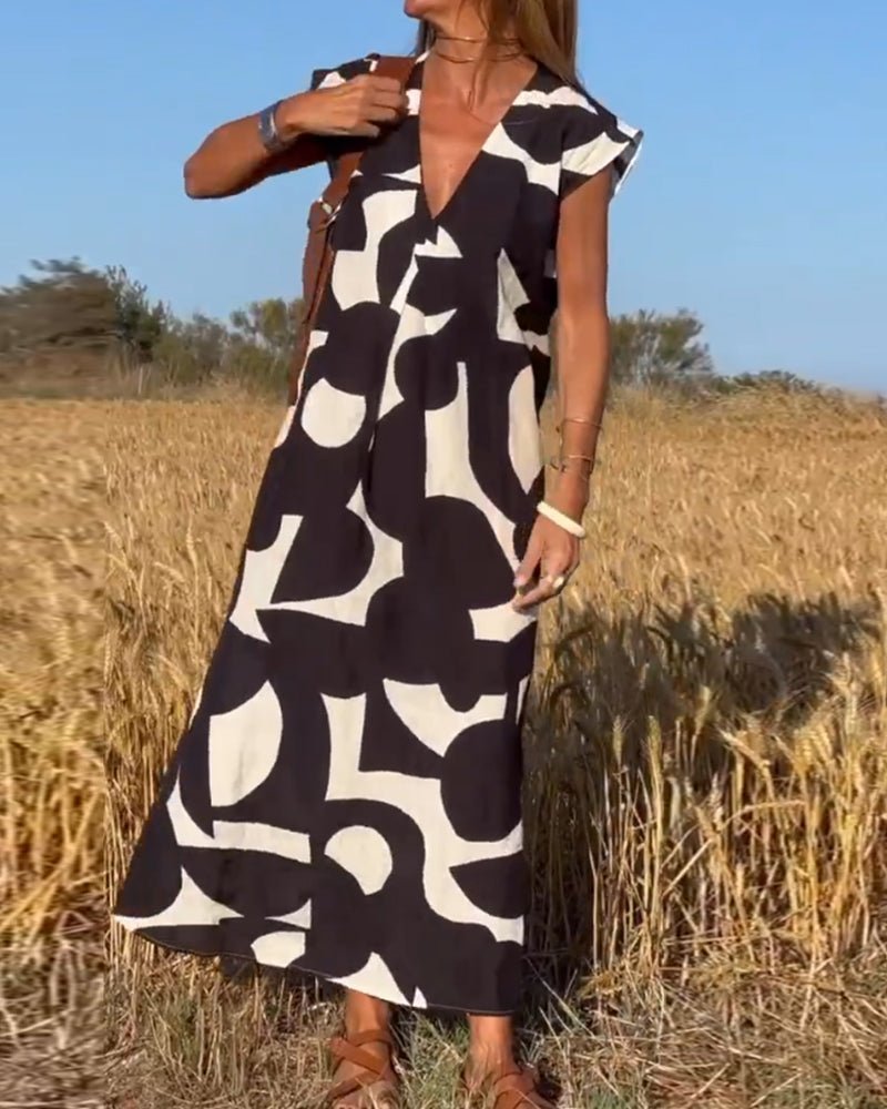 Alhelí Elegant V-neck Print Dress for Women Special Occasion Look