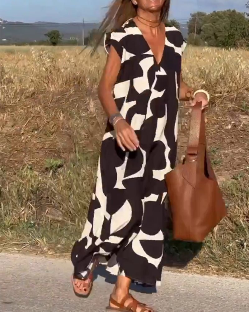 Alhelí Elegant V-neck Print Dress for Women Special Occasion Look