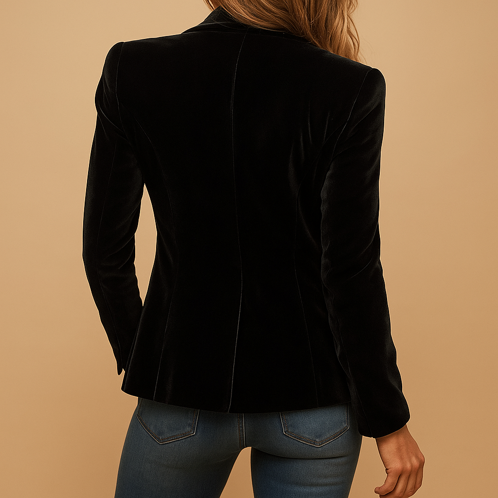 Notched Lapel Velvet Single Button Tailored Blazer